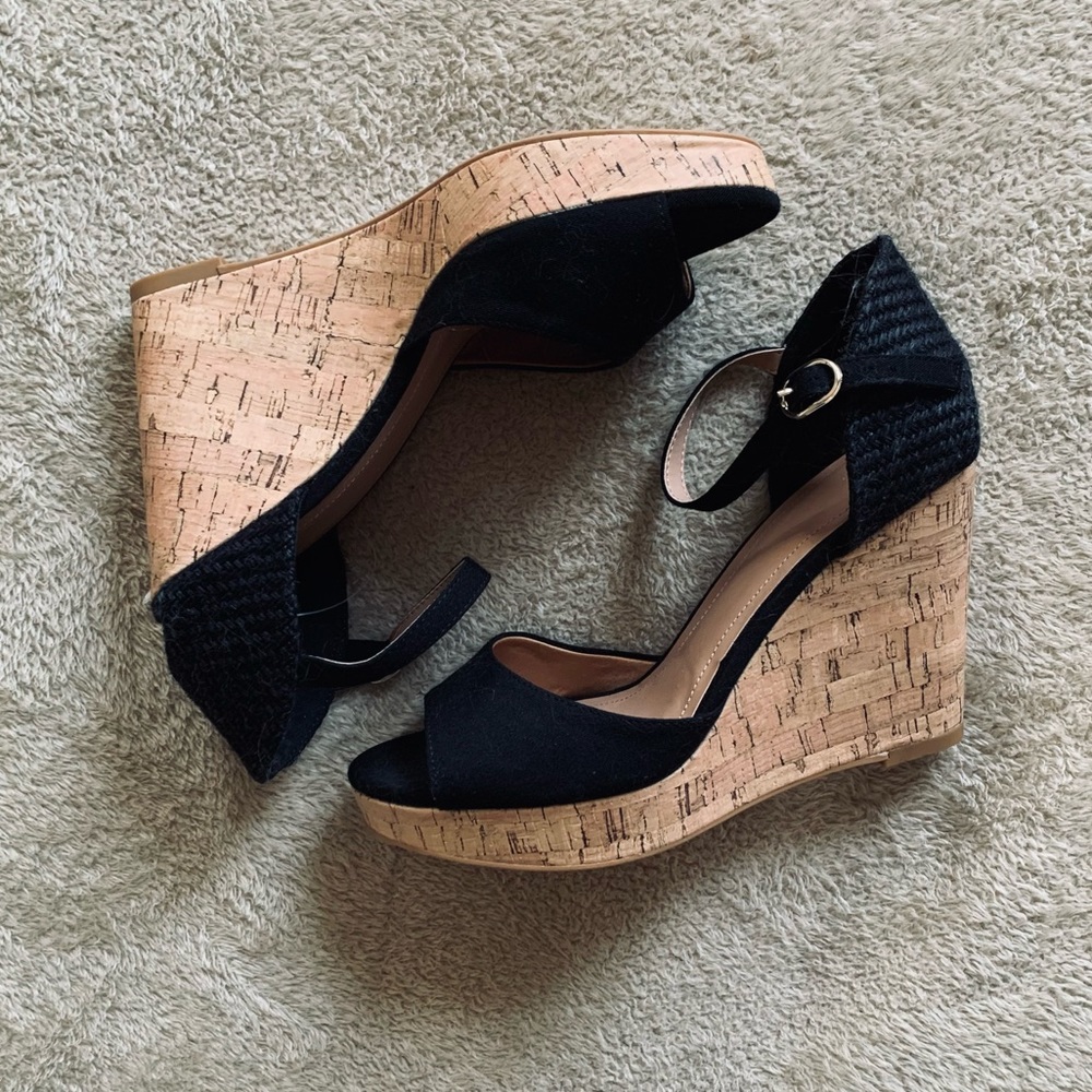 H&M Black Cork Wedge Sandals